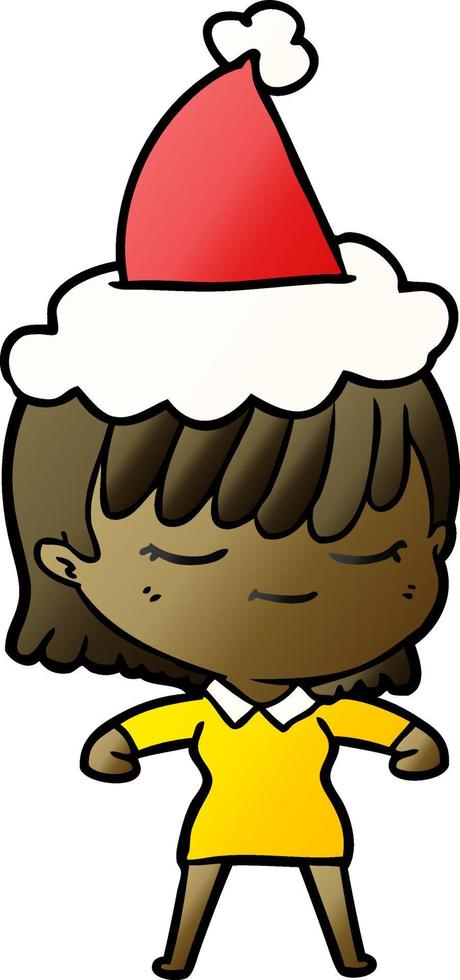 gradient cartoon of a woman wearing santa hat vector