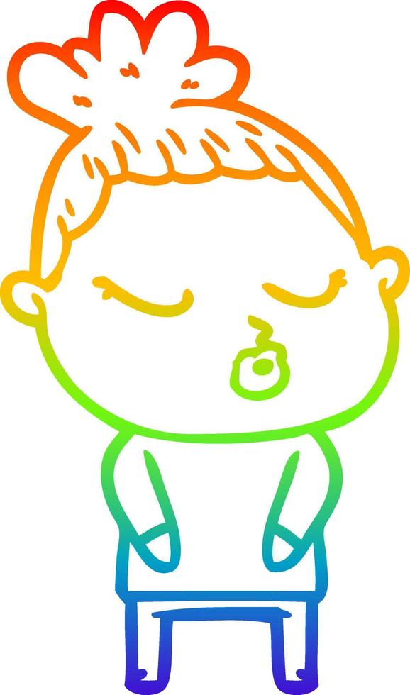 rainbow gradient line drawing cartoon calm woman vector