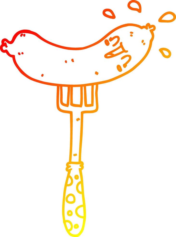 warm gradient line drawing cartoon happy sausage on fork vector