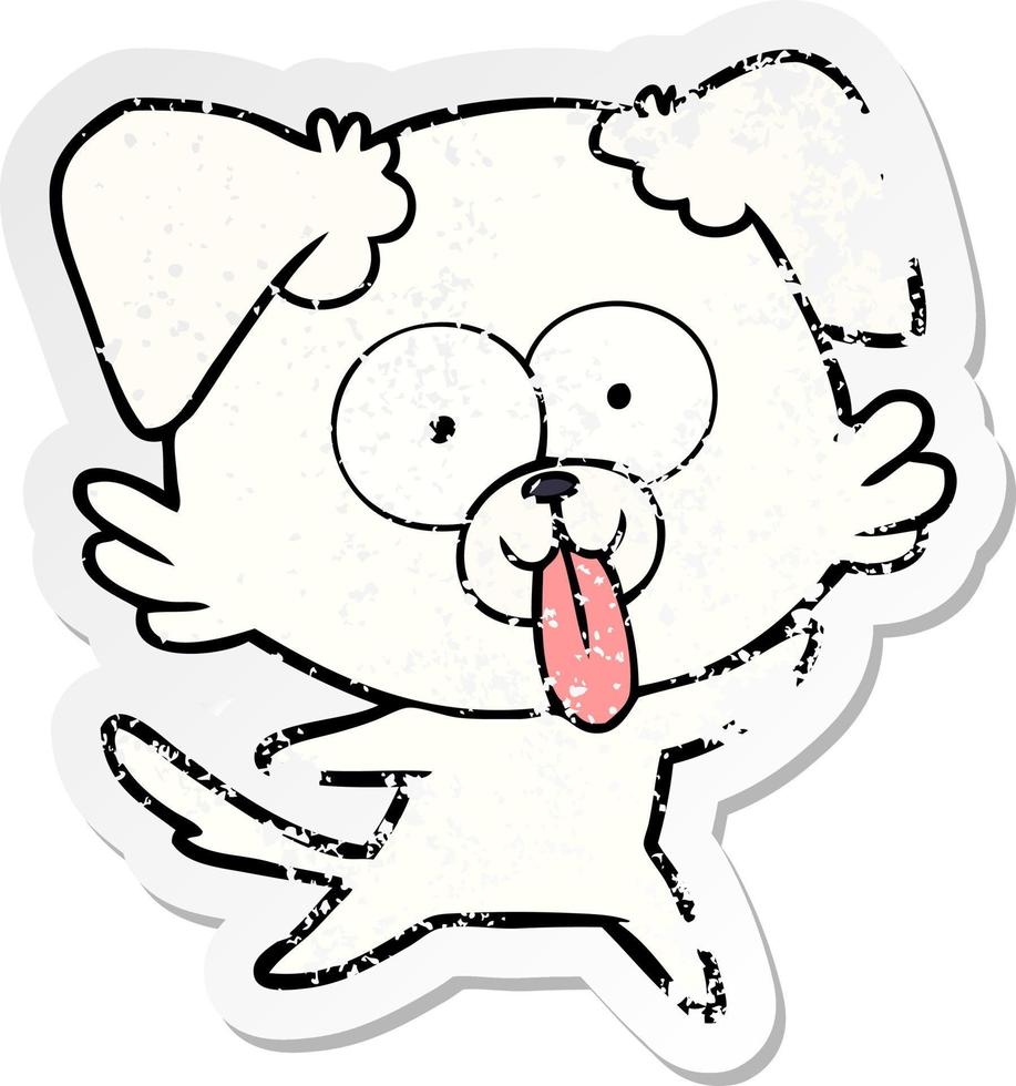 distressed sticker of a cartoon dog with tongue sticking out vector