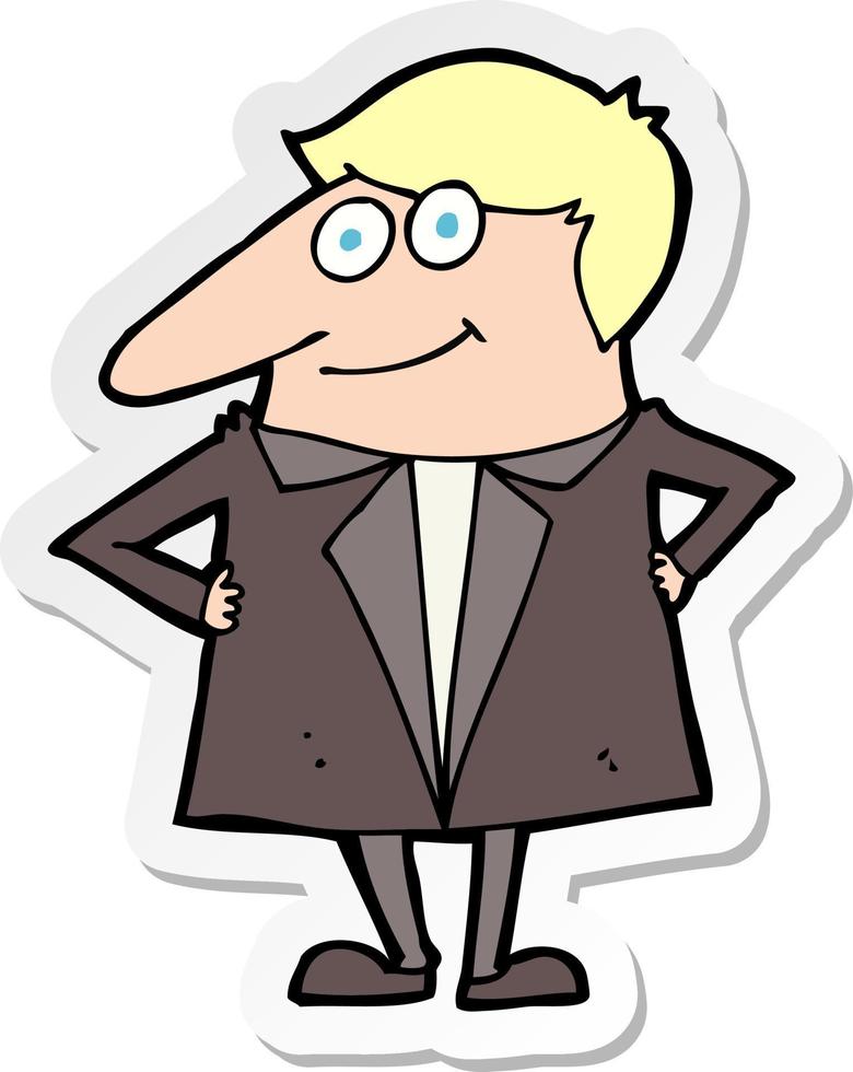 sticker of a cartoon happy man in suit vector