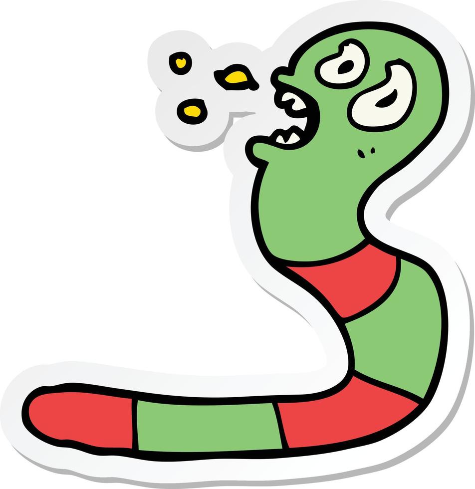 sticker of a cartoon frightened worm vector