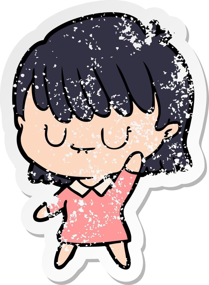 distressed sticker of a cartoon woman vector