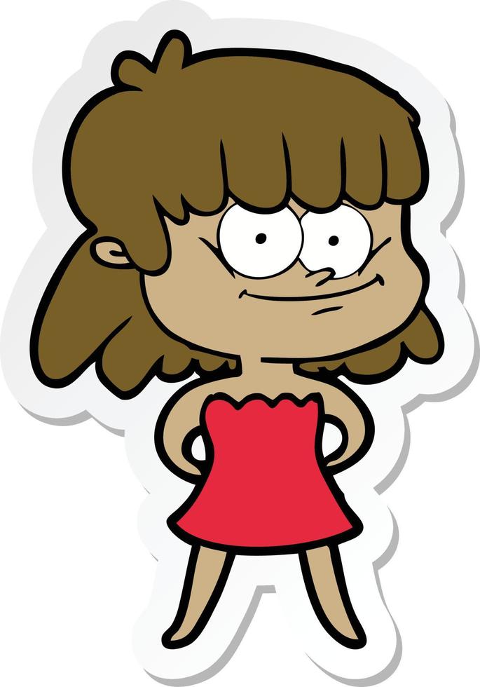 sticker of a cartoon smiling woman vector