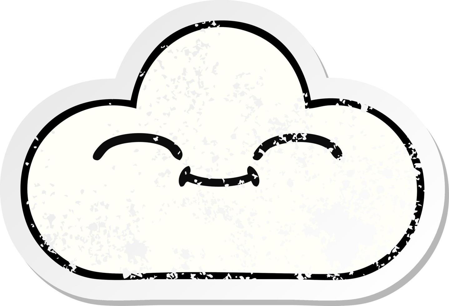 pegatina angustiada de una linda nube blanca de dibujos animados vector