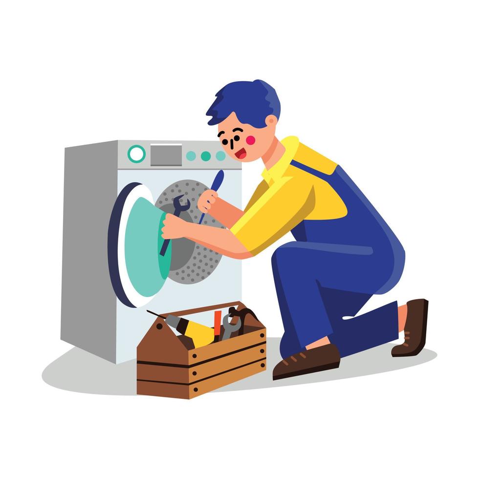 Washing Machine Service Plumber Repair Vector