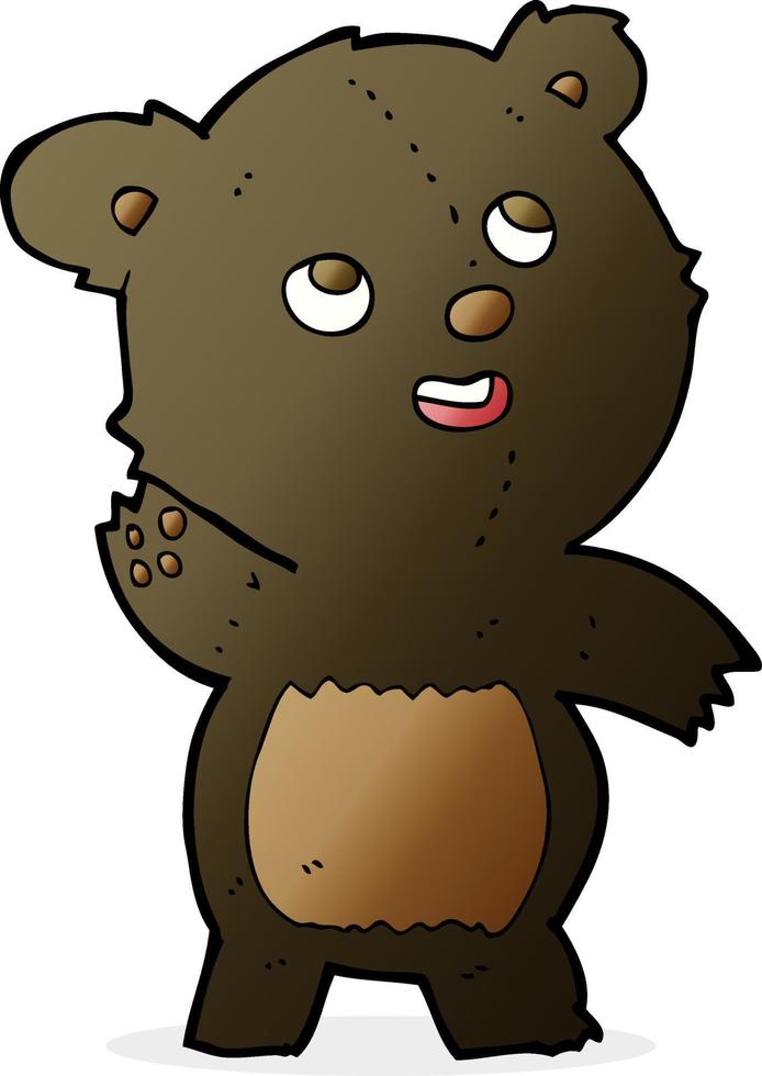 cartoon cute waving black bear teddy vector