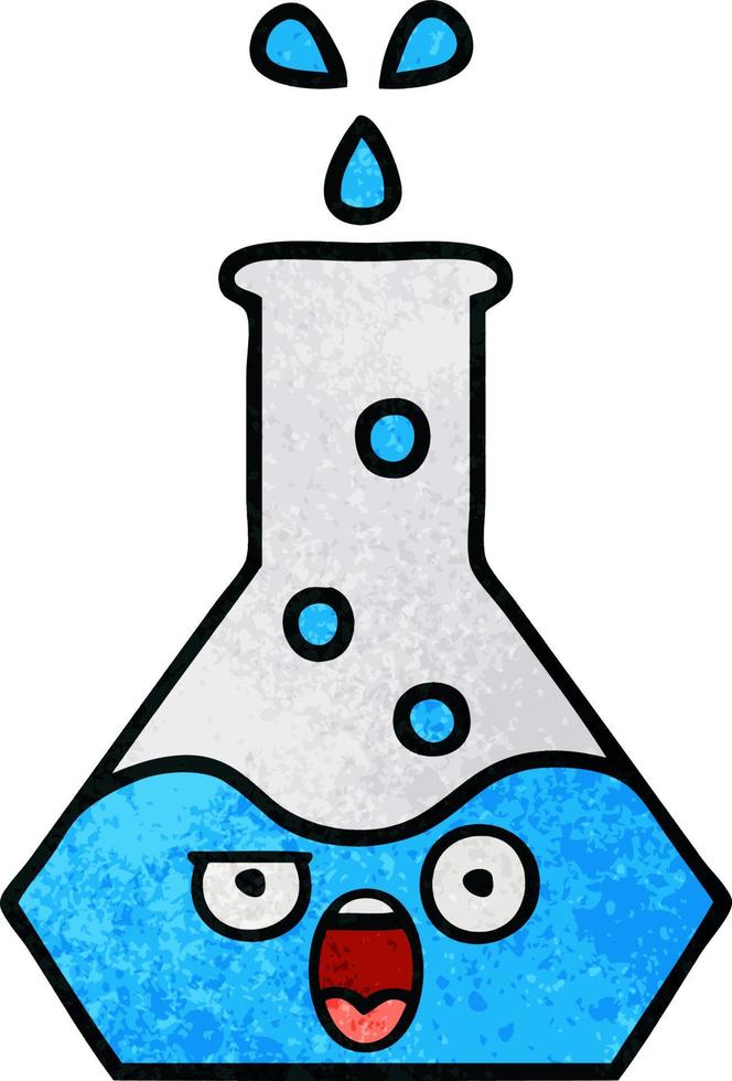 retro grunge texture cartoon science beaker vector