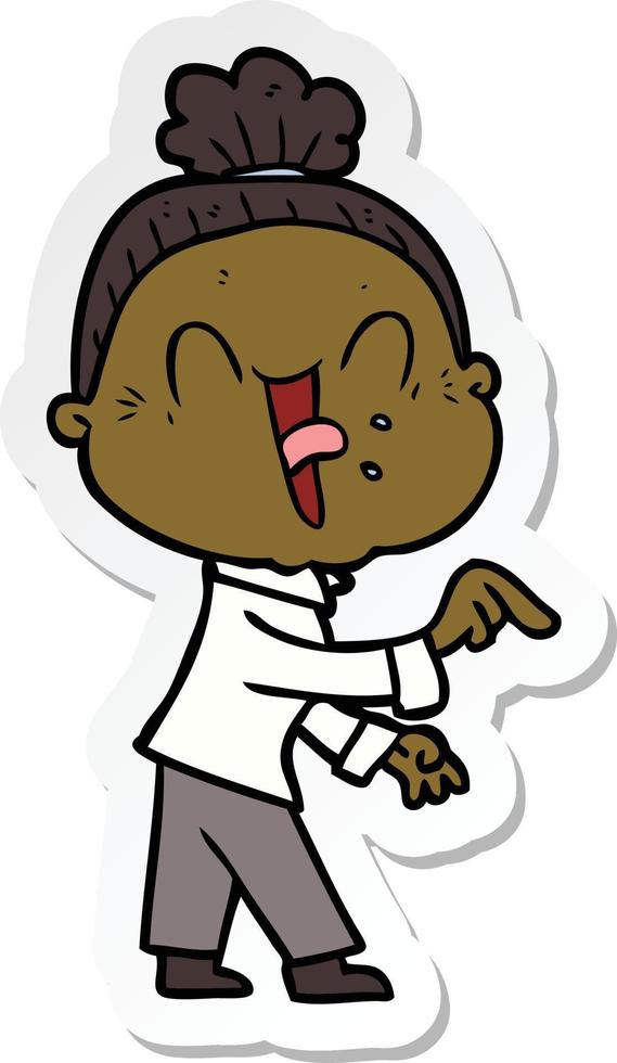 sticker of a cartoon happy old woman vector