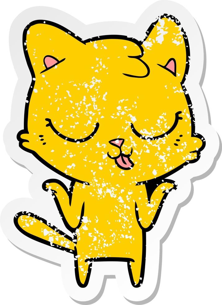 distressed sticker of a cartoon cat shrutting shoulders vector