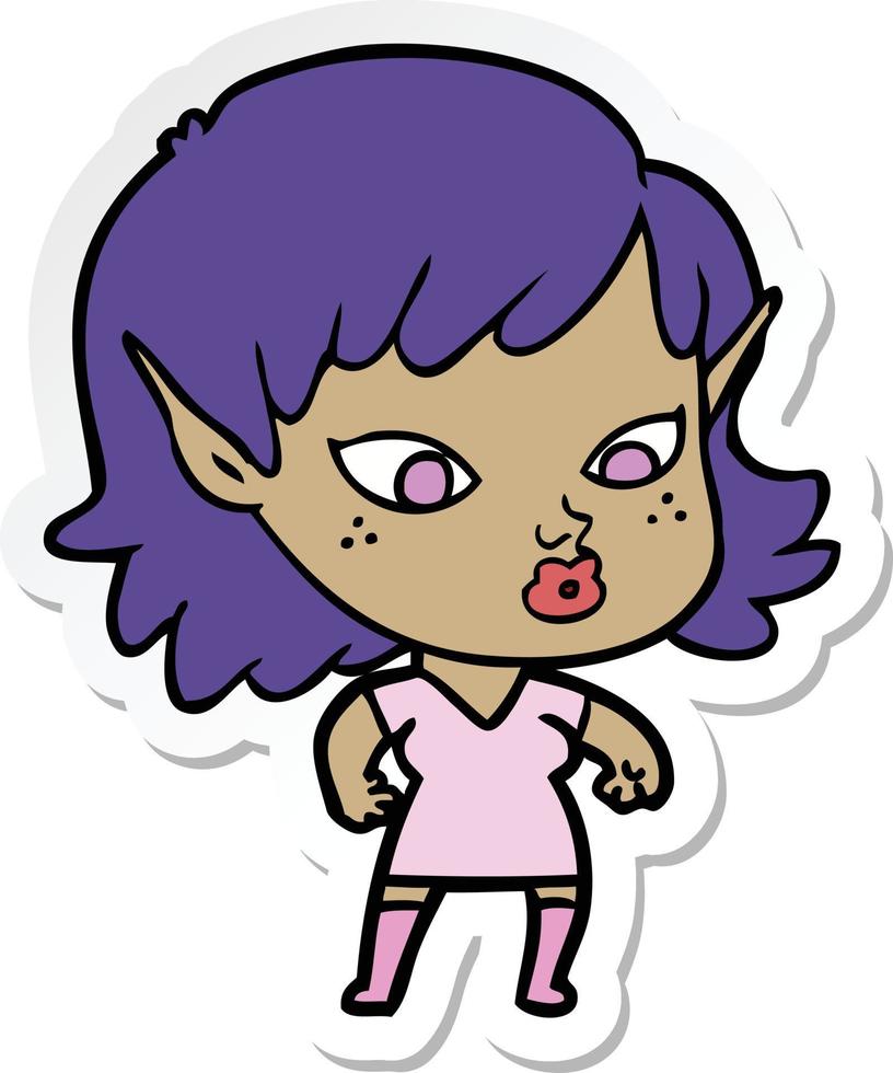 sticker of a pretty cartoon elf girl vector