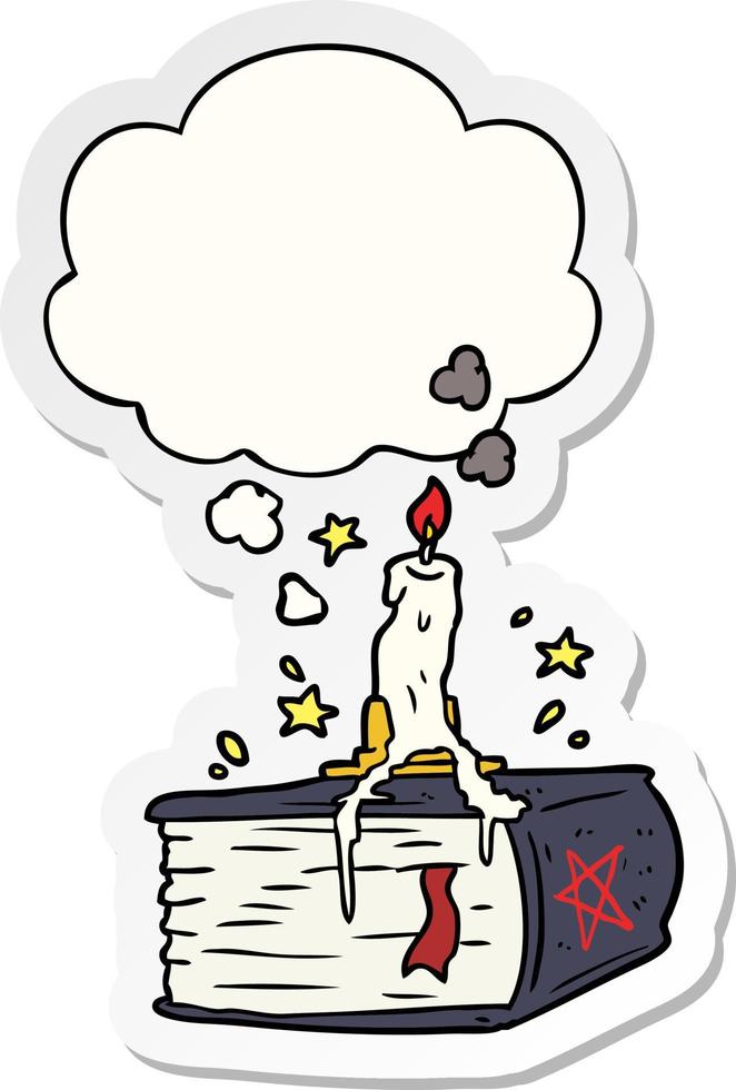 cartoon spooky spellbook and thought bubble as a printed sticker vector