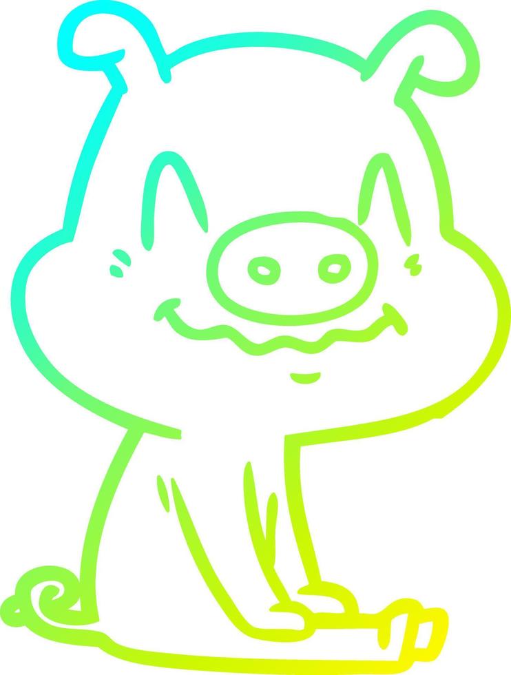 cold gradient line drawing nervous cartoon pig sitting vector