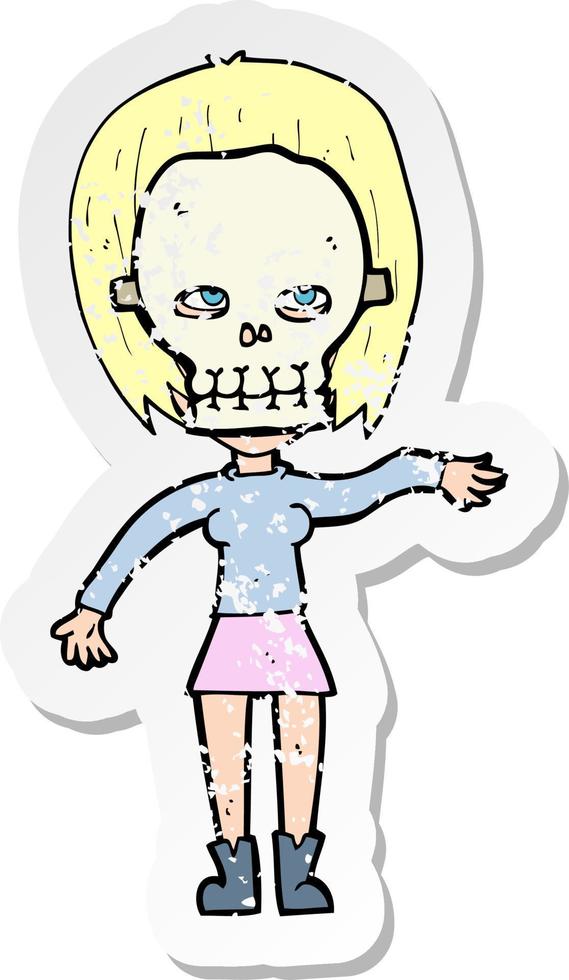 retro distressed sticker of a girl wearing skull mask vector