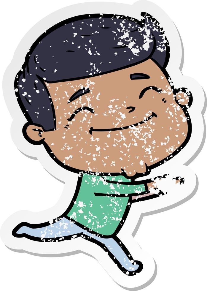 distressed sticker of a happy cartoon man vector