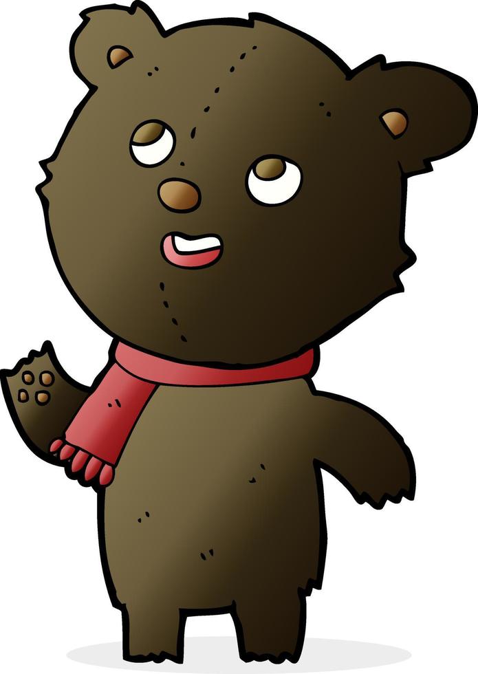 cartoon black bear wearing scarf vector