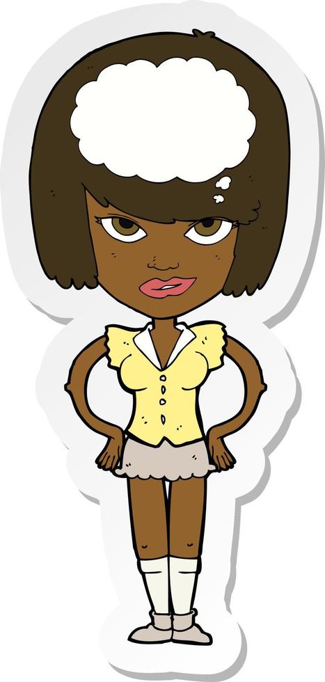 sticker of a cartoon woman thinking vector