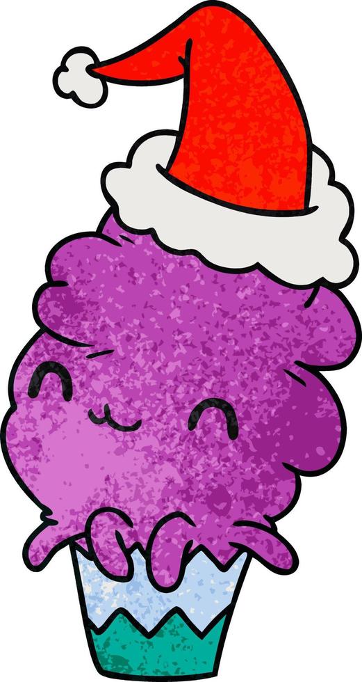 christmas textured cartoon of kawaii muffin vector