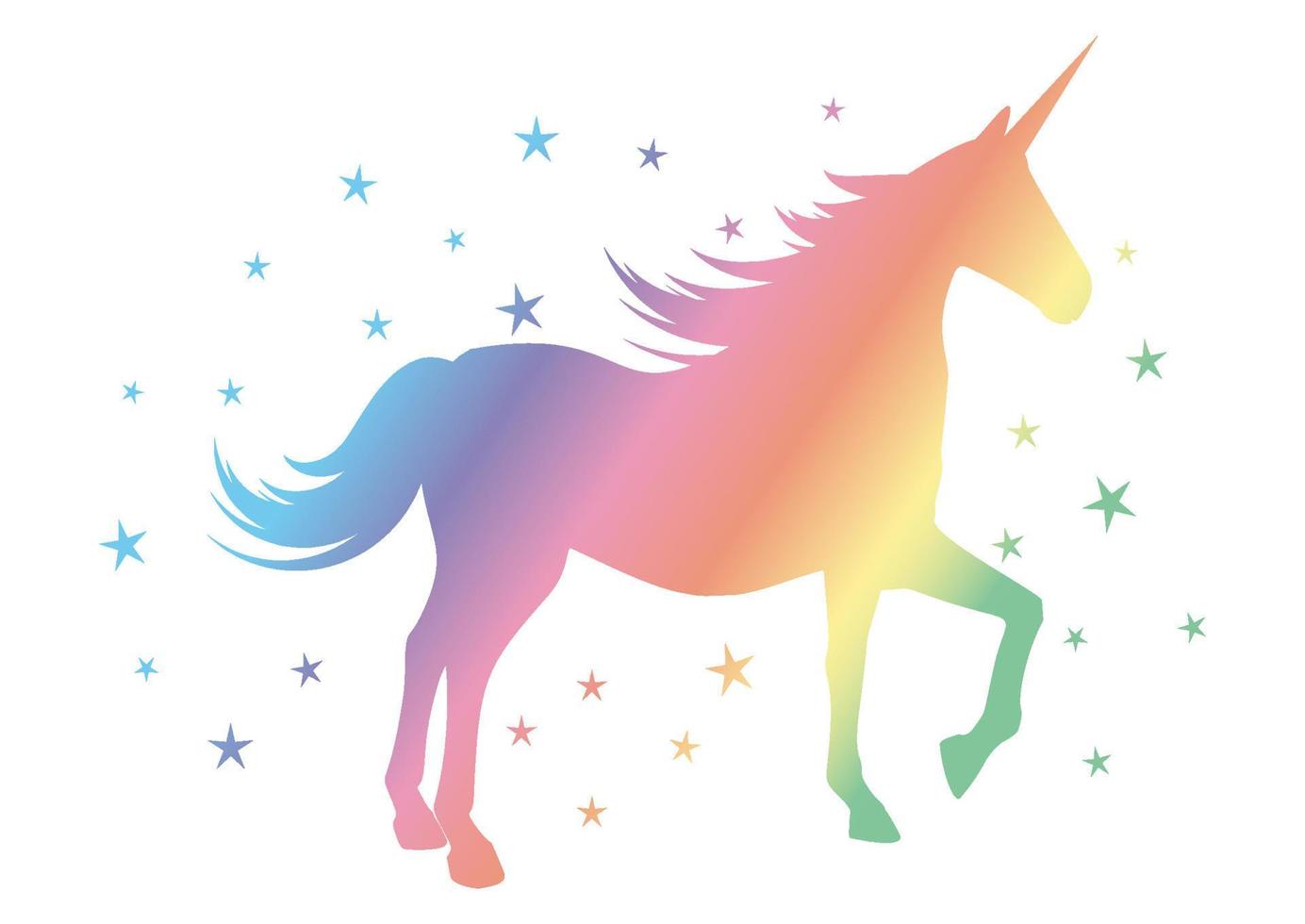 silueta de un unicornio con los colores del arco iris vector