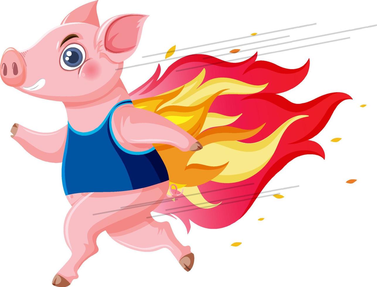 Cartoon pig running with fire vector