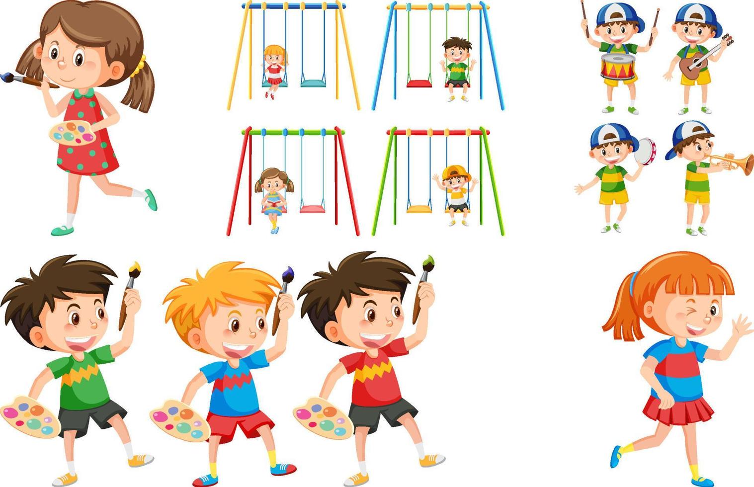 conjunto de niños haciendo diferentes actividades. vector