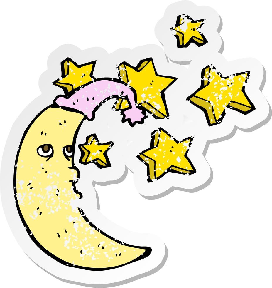 retro distressed sticker of a sleepy moon cartoon vector