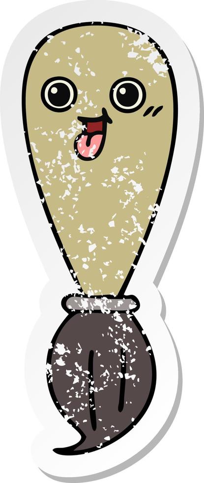 distressed sticker of a cute cartoon paint brush vector