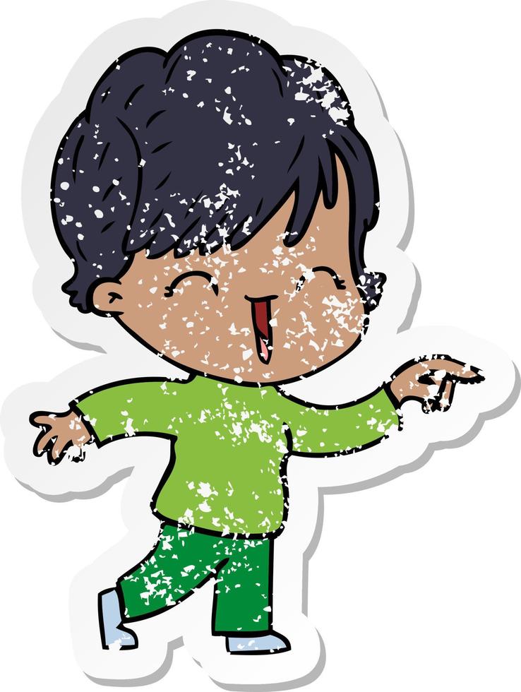 distressed sticker of a cartoon laughing woman vector