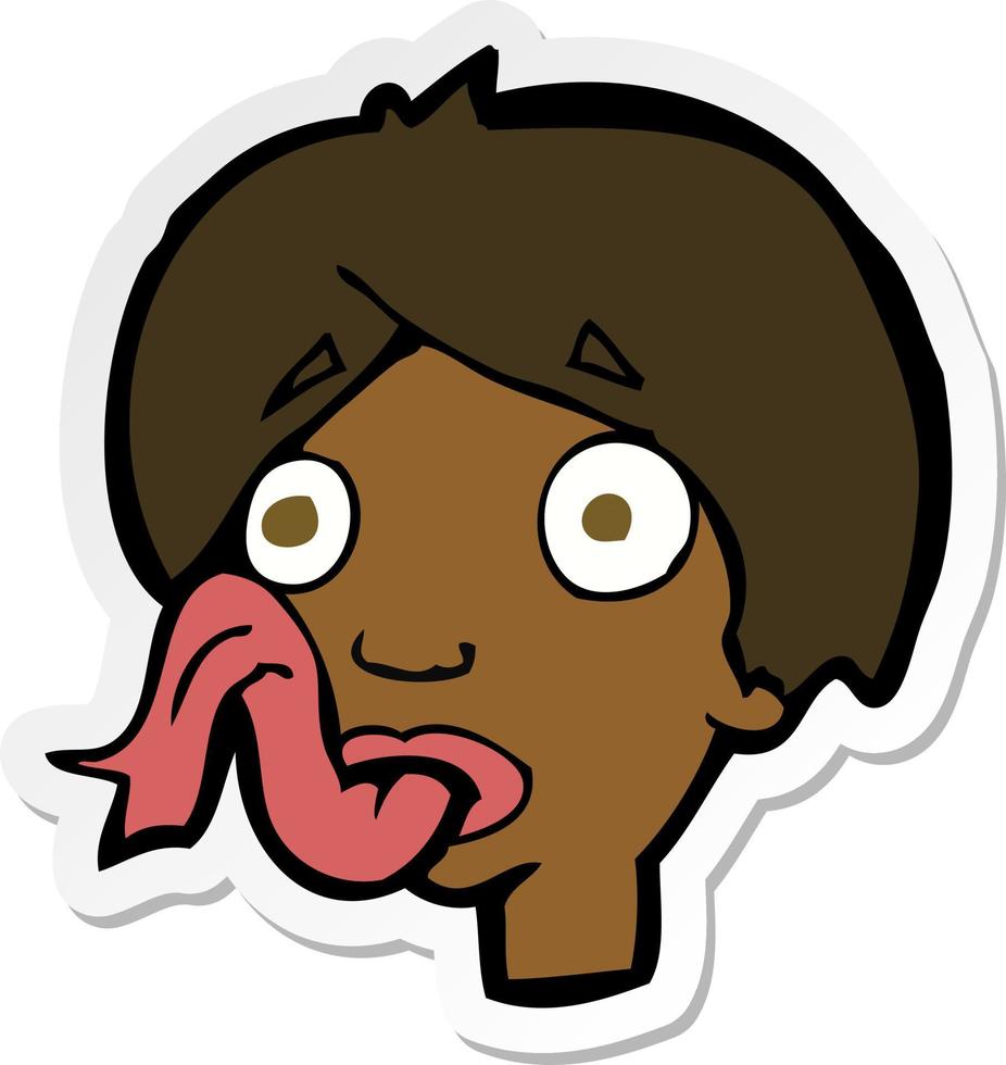 sticker of a cartoon head sticking out tongue vector