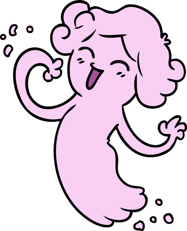 cartoon doodle of a happy pink ghost vector