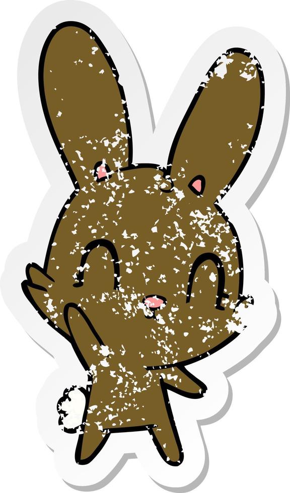distressed sticker of a cute cartoon rabbit vector