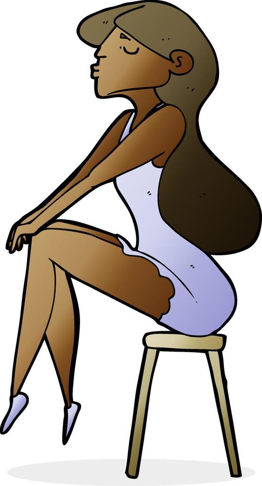 cartoon woman sitting on stool vector