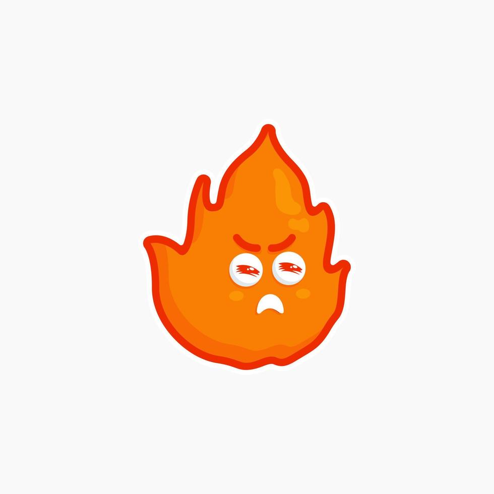 lindo personaje fuego lindo diseño de etiqueta conjunto paquete para tienda elemento naturaleza fuego amarillo enojado expresión en fondo blanco vector