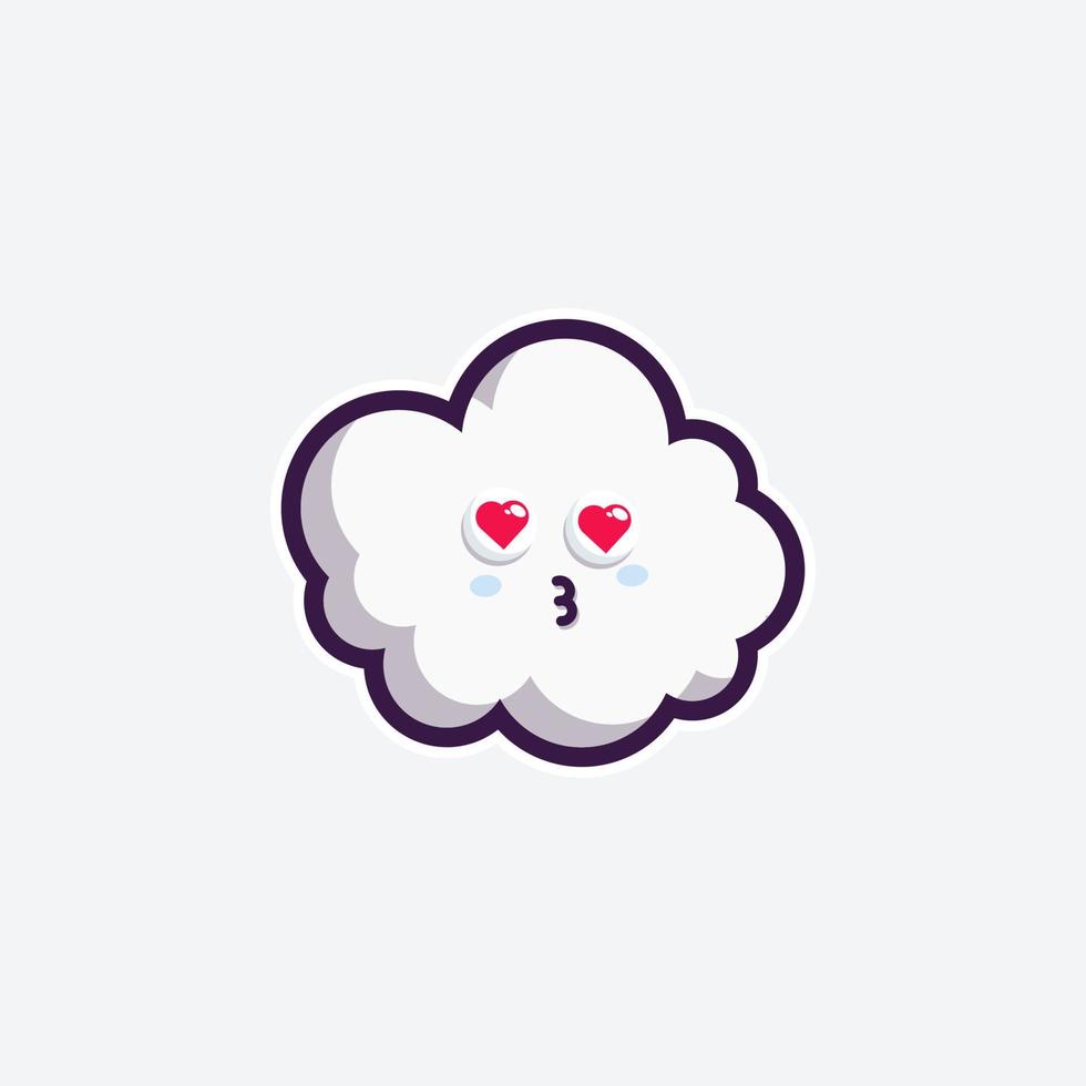 linda mascota de conjunto de personajes y nube de diseño de pegatinas para compras en línea cara de expresión de emoticono y nube de tormenta de truenos vector