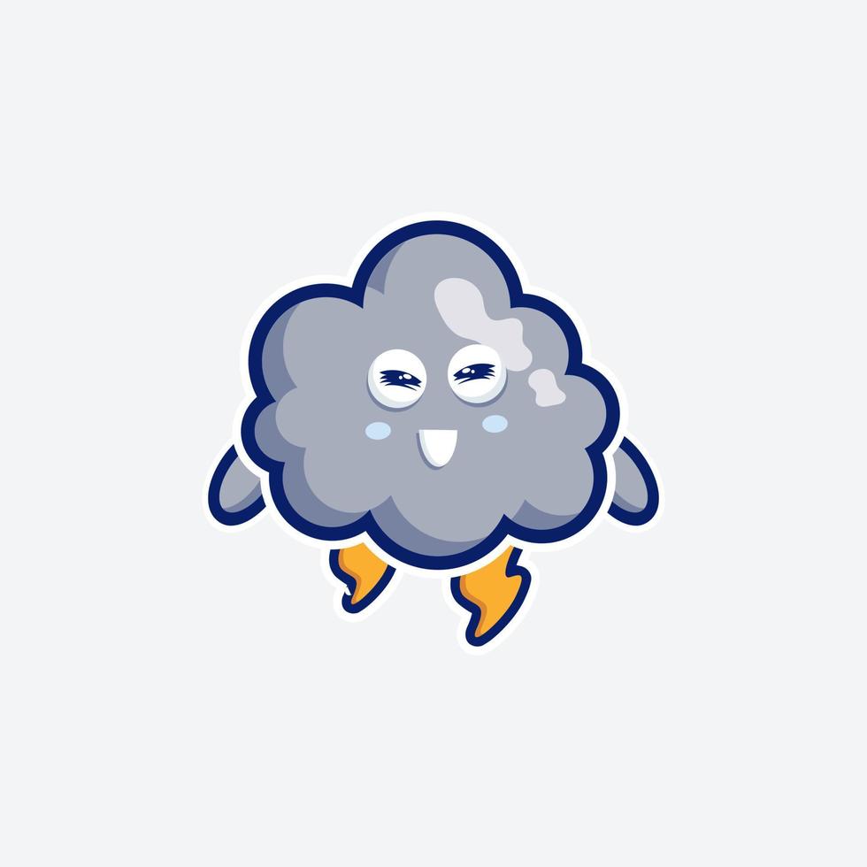 linda mascota de conjunto de personajes y nube de diseño de pegatinas para compras en línea cara de expresión de emoticono y nube de tormenta de truenos vector