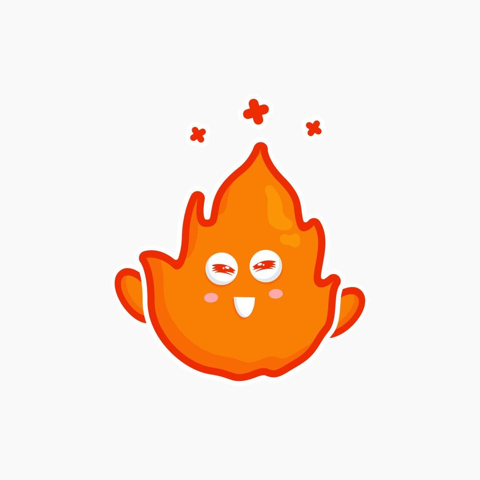 cute character fire cute sticker design set bundle for shop element nature fire yellow very happy smile fire vector
