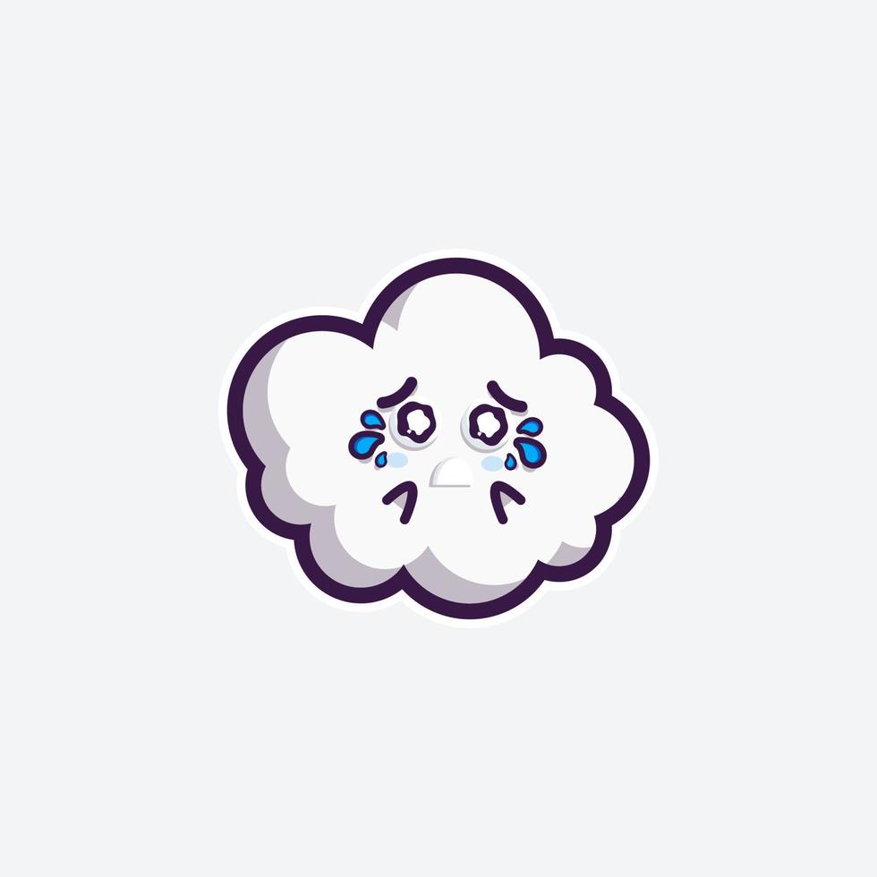 linda mascota de conjunto de personajes y nube de diseño de pegatinas para compras en línea cara de expresión de emoticono y nube de tormenta de truenos vector