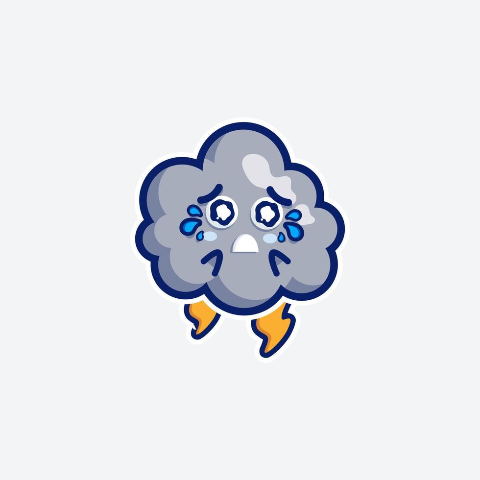 linda mascota de conjunto de personajes y nube de diseño de pegatinas para compras en línea cara de expresión de emoticono y nube de tormenta de truenos vector