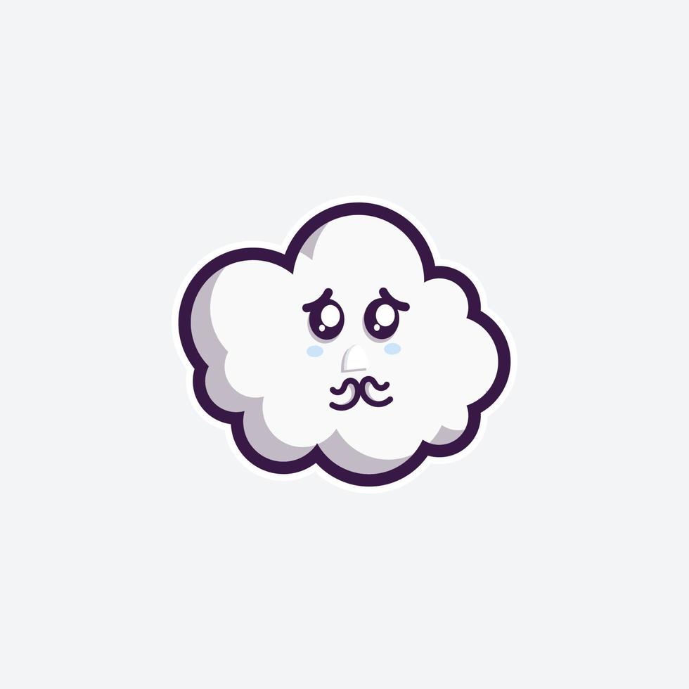 linda mascota de conjunto de personajes y nube de diseño de pegatinas para compras en línea cara de expresión de emoticono y nube de tormenta de truenos vector