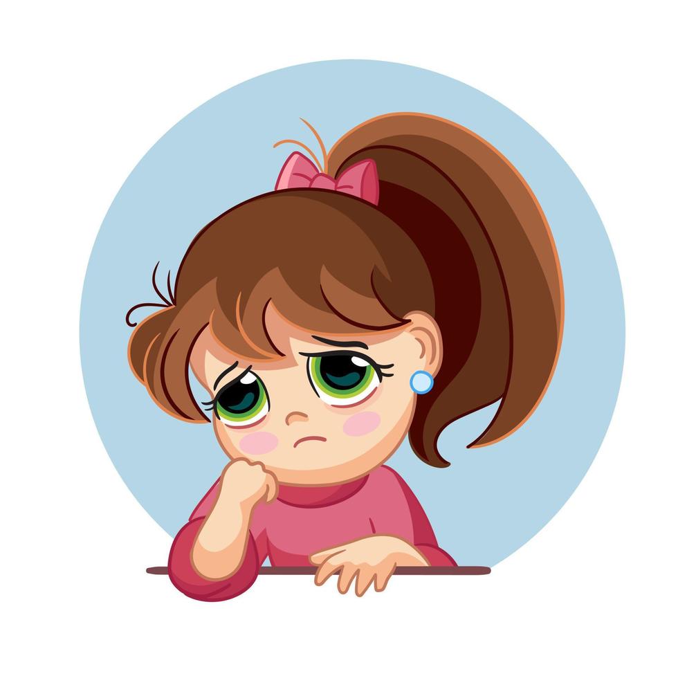 caricatura, niña triste, cara, emoción, vector, ilustración vector