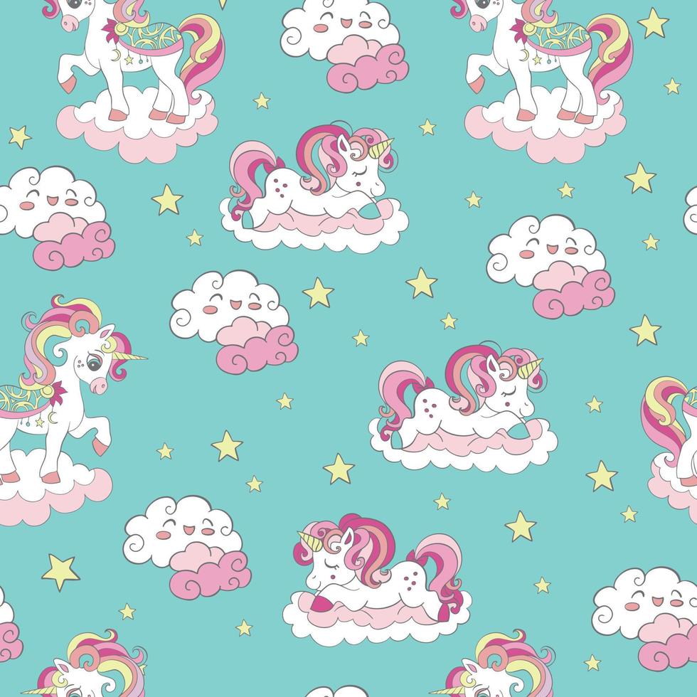 Dreaming unicorns seamless vector pattern