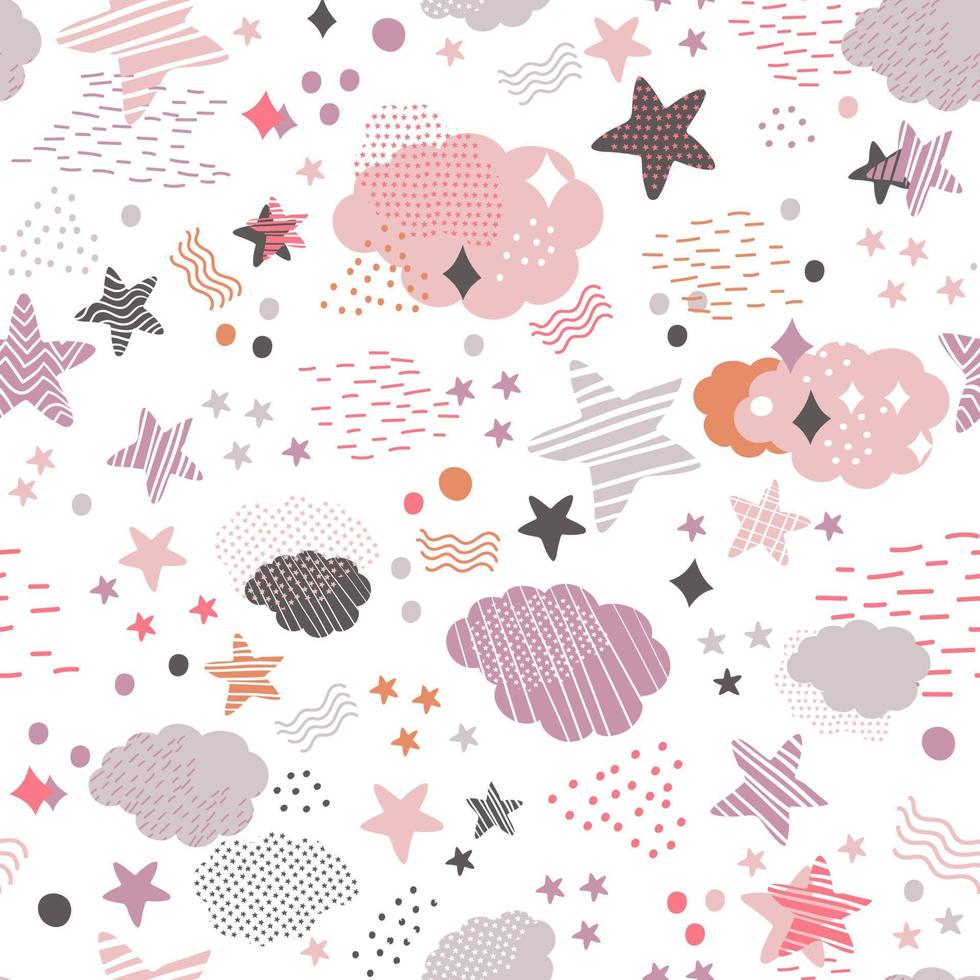 Cosmic seamless pattern in trendy colors vector background