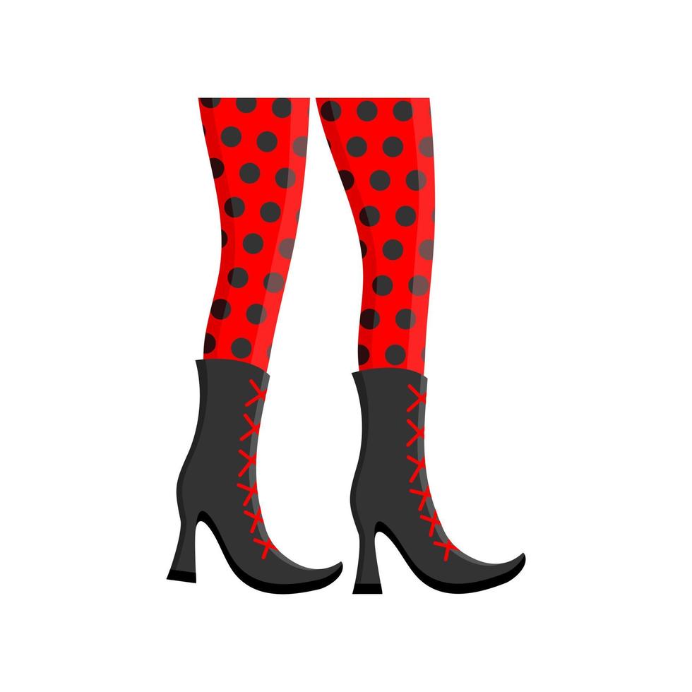 Woman legs in polka dot tights and lace up boots. Standing female feet vector