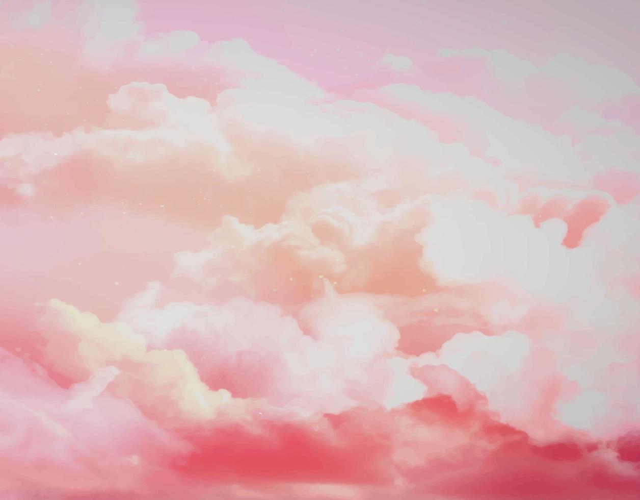 watercolor Pink sky background with white clouds.Sugar cotton pink clouds vector design background. Fantasy pastel color.Pastel sky vector background.