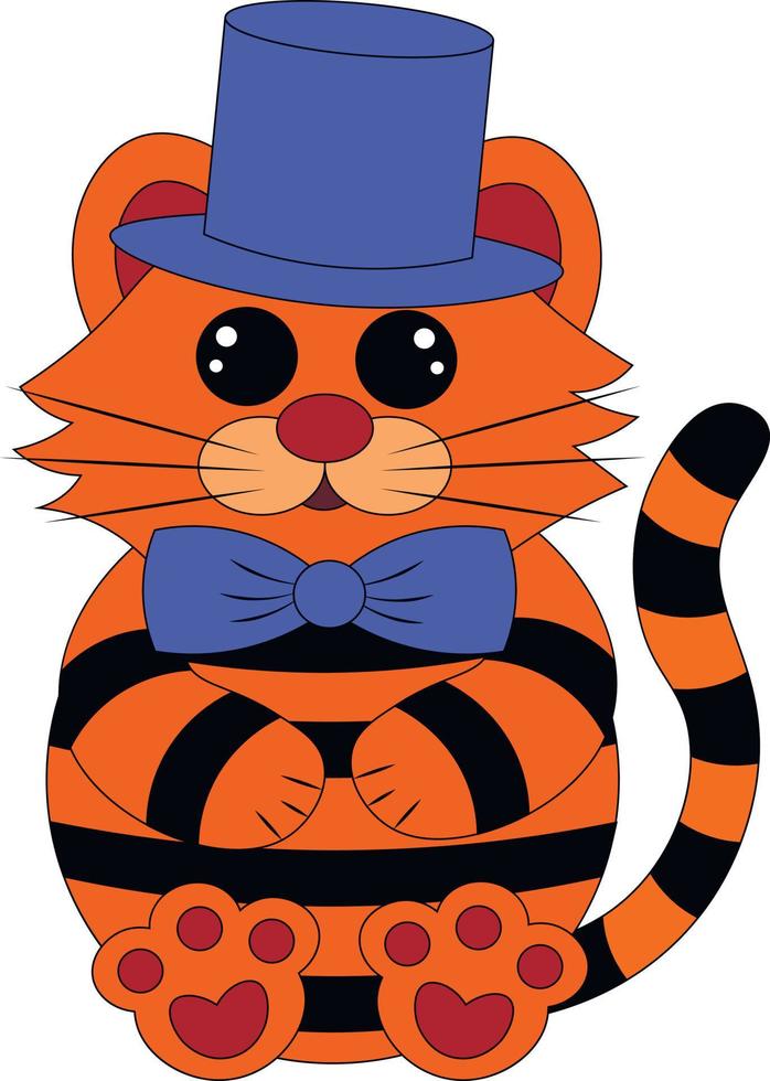 lindo tigre dormido de dibujos animados con sombrero y corbata. dibujar una ilustración en color vector