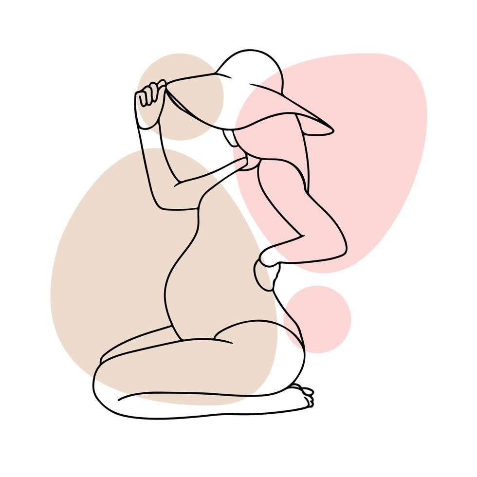 Pregnant girl in a hat, round and big belly, pregnancy vector