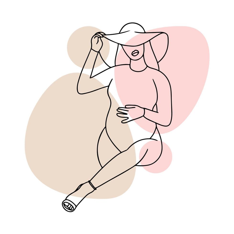 Pregnant girl in a hat, round and big belly, pregnancy vector