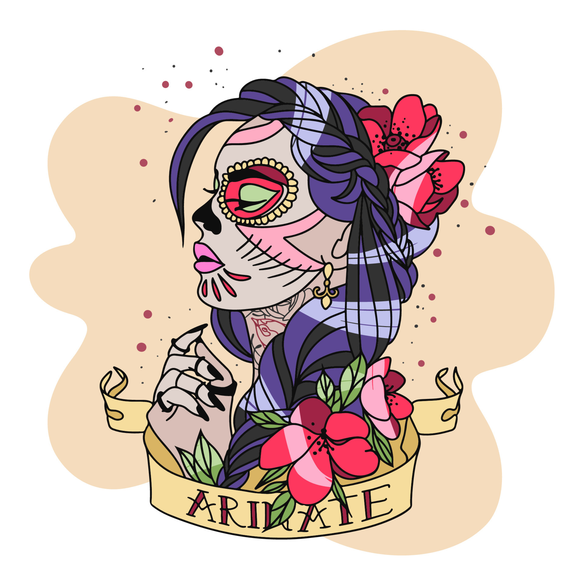 Beautiful girl in Chicano style, with a tattoo, roses in her hair 8376513  Vector Art at Vecteezy