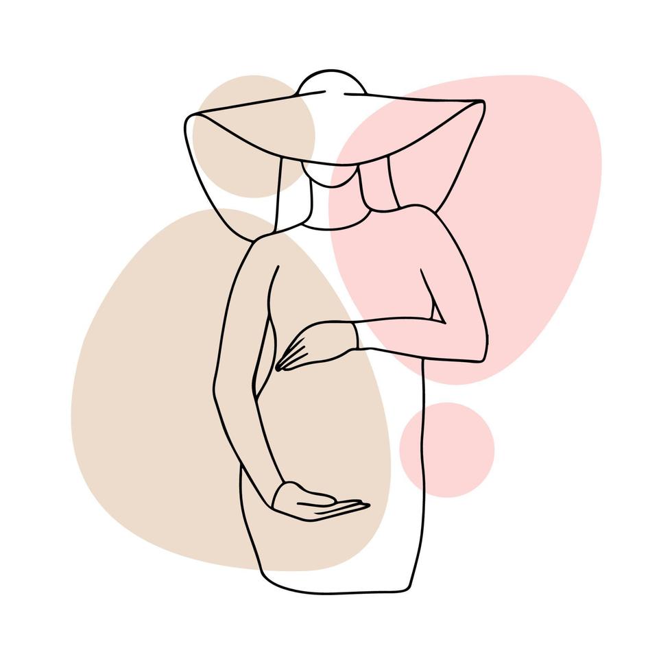 Pregnant girl in a hat, round and big belly, pregnancy vector