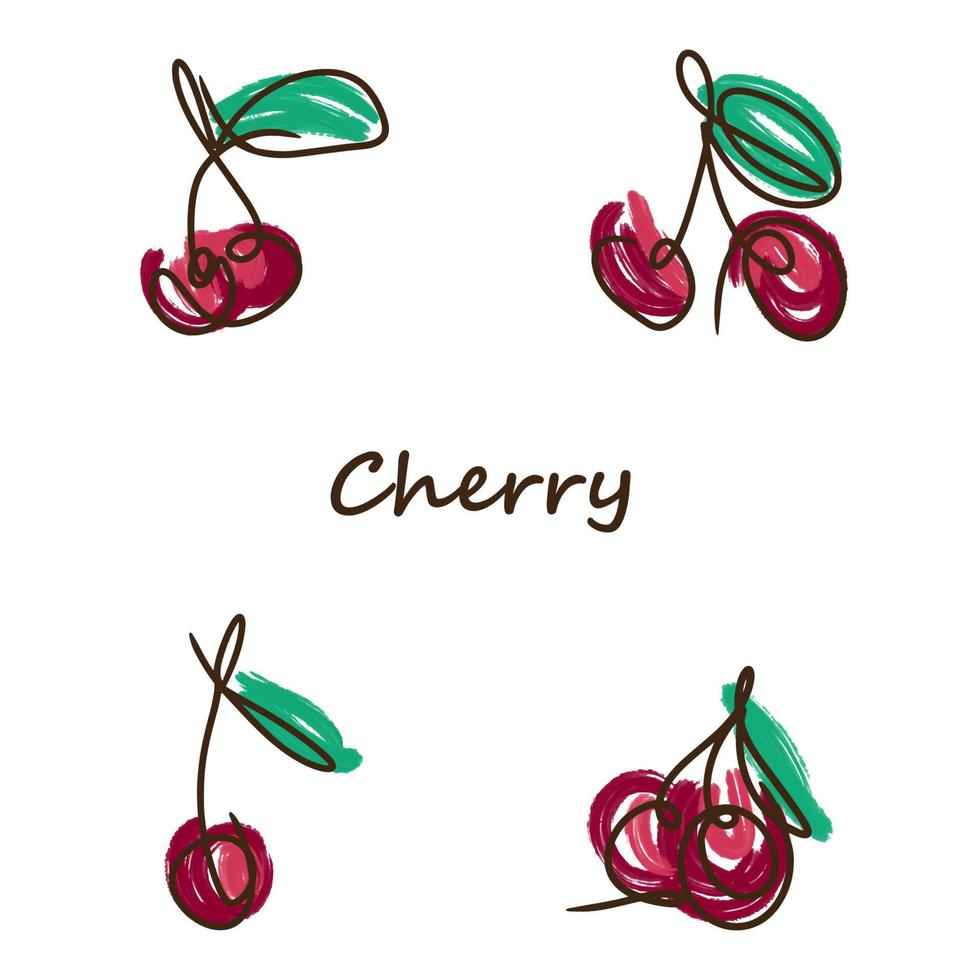 Cherry set, juicy, ripe and delicious, green and red color vector